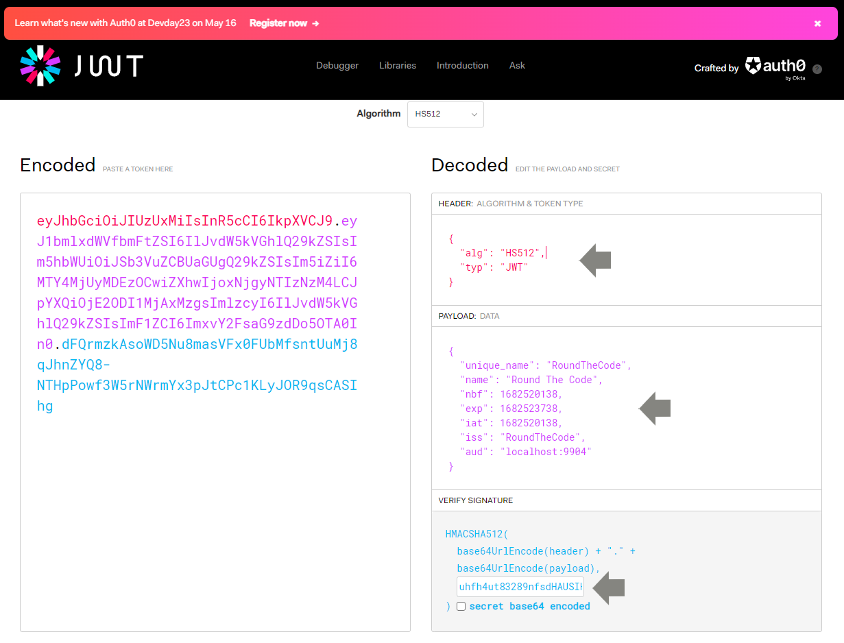 Decode a JWT for payload data and verify a signature