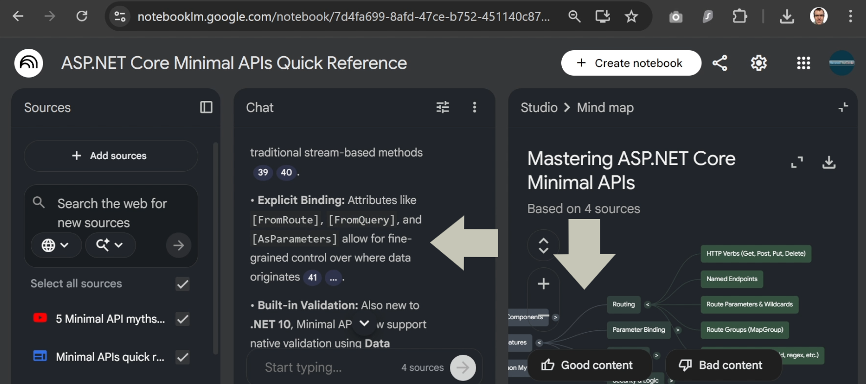 Create a mind map in NotebookLM and each section is added to the chat