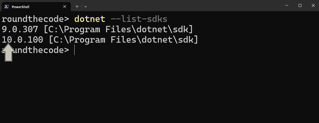 Using a Terminal window to see what .NET SDK's are installed