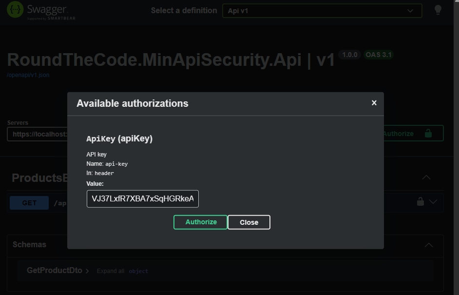 Add the API key in Swagger