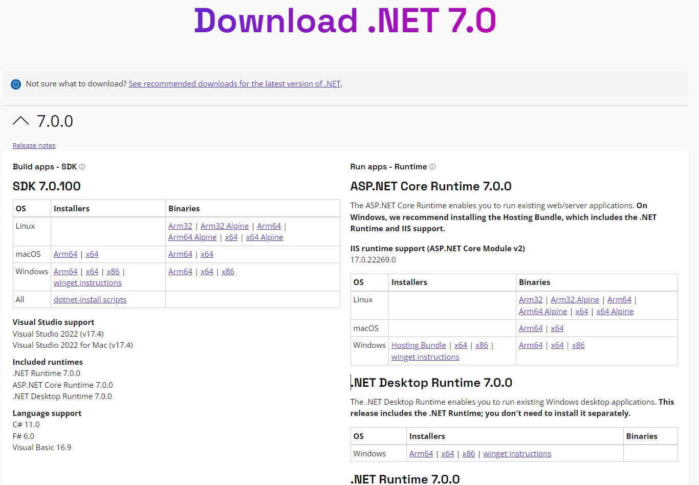 Download and install .NET 7 to use ASP.NET Core