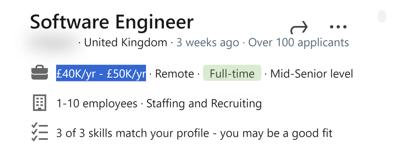 This software engineer role is not likely to pay more than £50,000