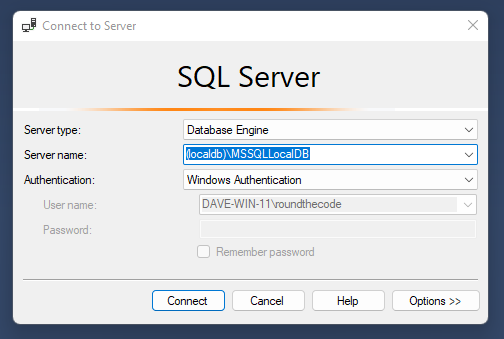 Login to LocalDB in SQL Server Management Studio