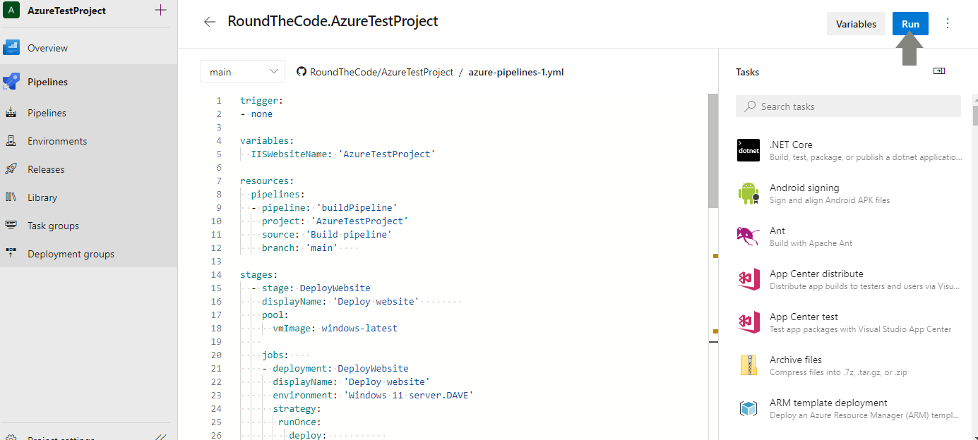 Running a release pipeline in Azure DevOps