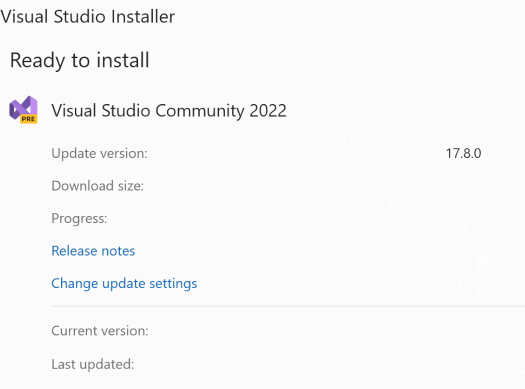 Update Visual Studio 2022 to 17.8.0