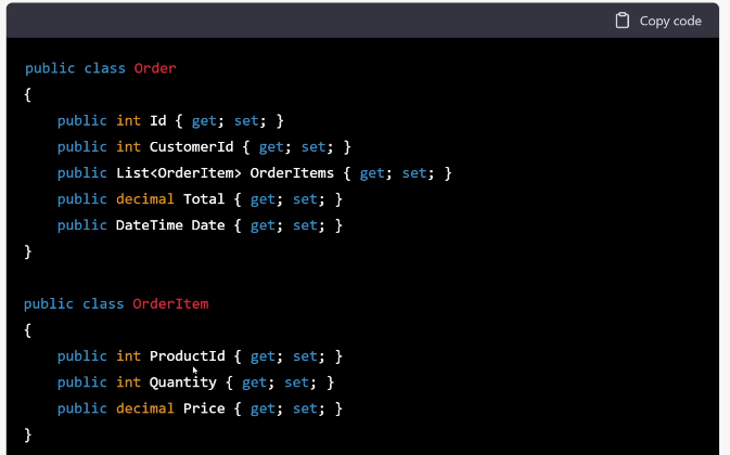 ChatGPT rewriting code for a .NET class with better properties