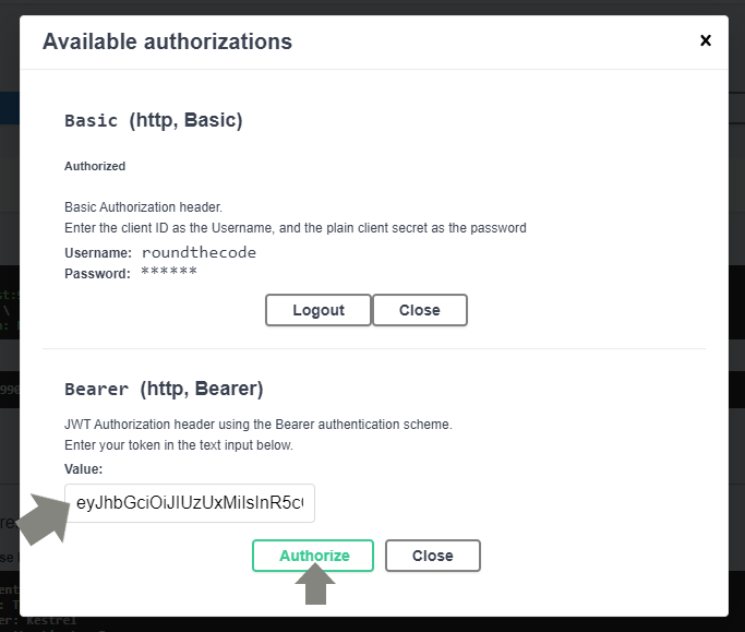 Add JWT authentication to a HTTP request in Swagger