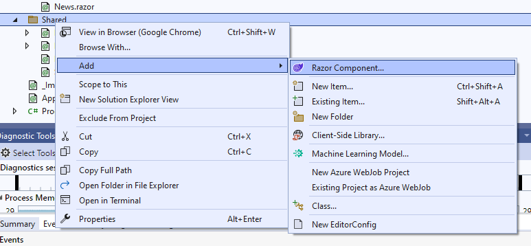 Add a new Razor component in Visual Studio