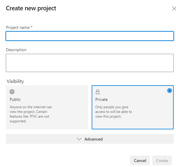 Create a new project in an Azure DevOps organization