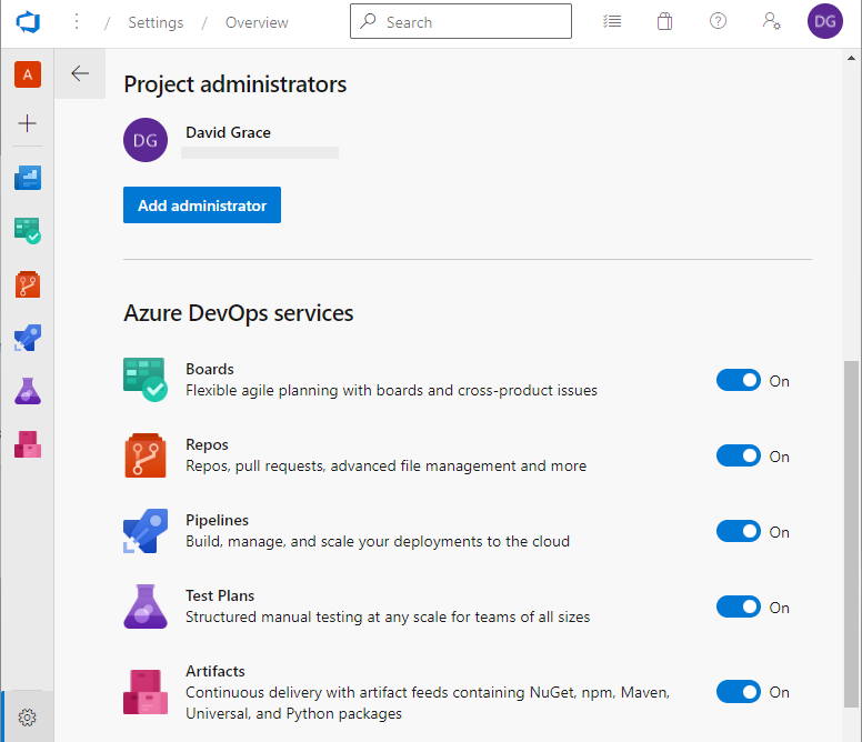 Allow to toggle betweeen Azure DevOps services in a project