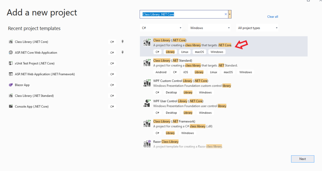 Create a .NET Core class library in Visual Studio 2019