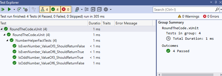 Passed xUnit tests using Test Explorer in Visual Studio