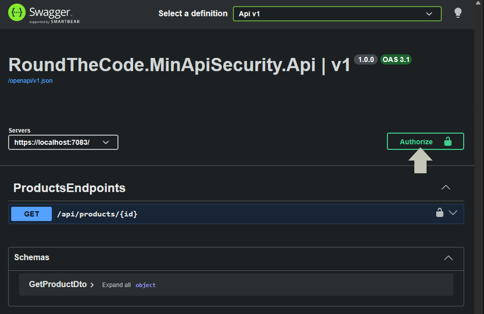 The Authorize button in Swagger