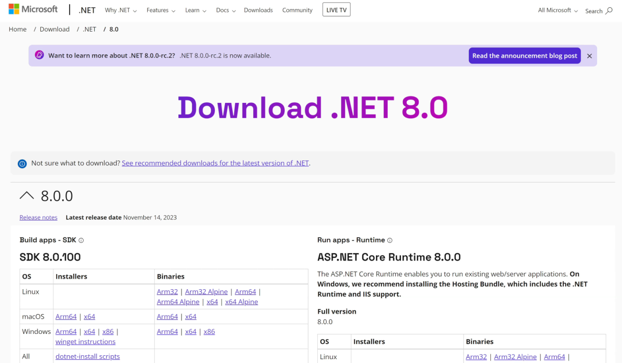 Download the .NET 8 SDK