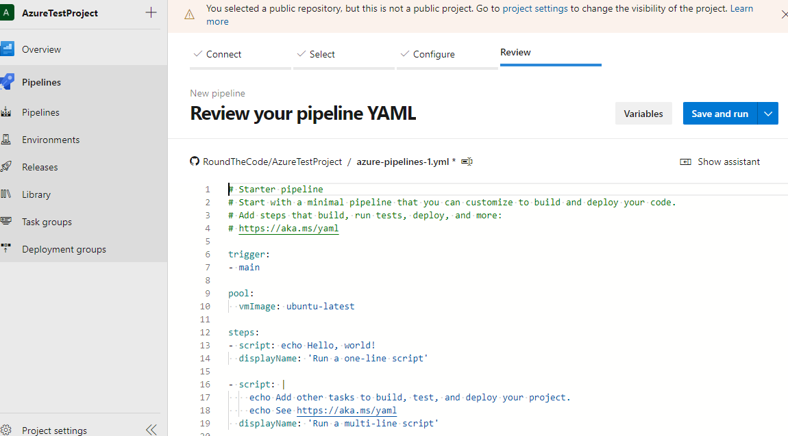 An example of azure-pipelines.yml file for release pipeline
