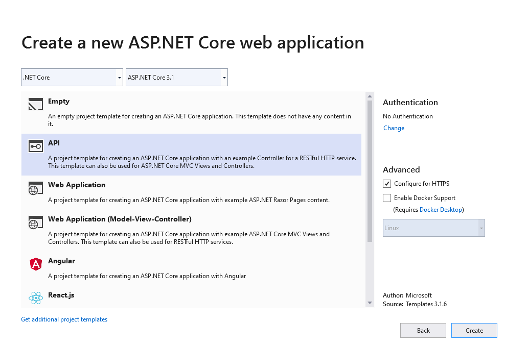Create an ASP.NET Core API in Visual Studio 2019