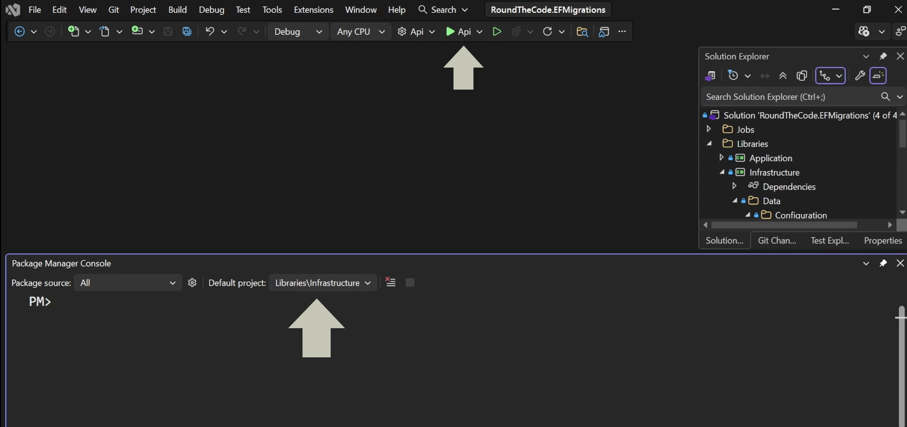Set the default and startup projects when using Package Manager Console
