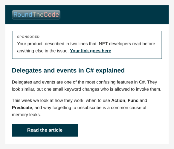 How a sponsor looks like in our .NET and C# newsletter