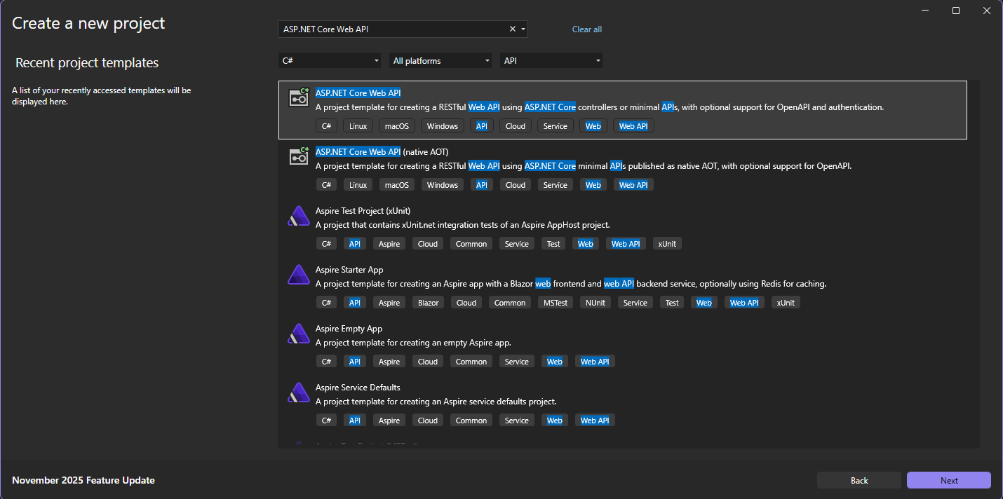 Create an ASP.NET Core Web API in Visual Studio 2026