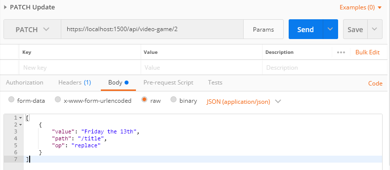 Using Postman to perform a HTTP Patch Update