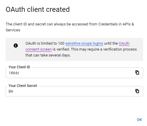 Client ID and Client Secret for OAuth in Google Cloud Platform